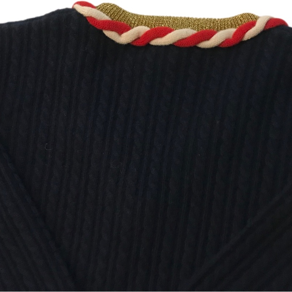 Gucci Navy Multicolor Lurex Trim Cable-Knit Cashmere Wool Sweater - Picture 4 of 6